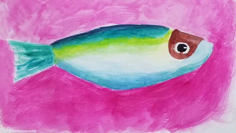 A painting of a freshly caught fish.